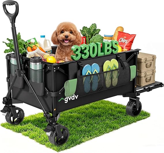 GVDV CW35 Plus Wagon Carts Foldable with Tailgate, 42 in Extended Handle