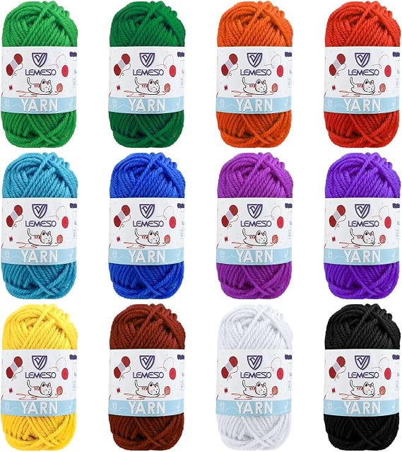 Yinsun 12 Crochet Yarn for Crafts, Mini Acrylic Yarn for Beginners (12x15g) | 12 Colors Yarns, Yarn Bulk, Rainbow Colors, for Starters, Knitting Crochet Crafts, estambres para tejer a crochet