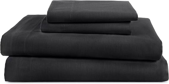 3 Piece Twin XL Bed Sheets | College & Dorm Checklist | Light Weight, Soft Breathable Sheets | Brushed Cotton Rich Blend | Secure-Fit, Wrinkle Resistant, Durable, Easy Care Comfy Bed Sheets | Black
