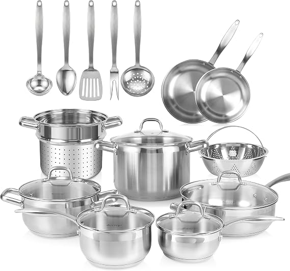 Duxtop Professional Stainless Steel Induction Cookware Set, 19PC Kitchen Pots and Pans Set, Heavy Bottom with Impact-bonded Technology