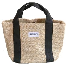 Girls Straw Hand Bag Handbag Made of Natural Straw for Holiday, Beach, Leisure Middle Capacity Tote Bag (Black)