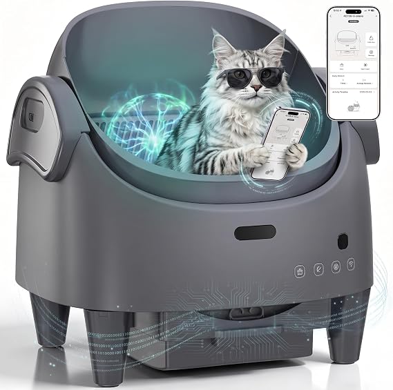 Automatic Cat Litter Box, Top-Open Self Cleaning Cat Litter Box with 15-Layer Safety Protection, Smart App Control, Large Capacity & Odor Control, Multi-Cat Friendly Electric Litter Box