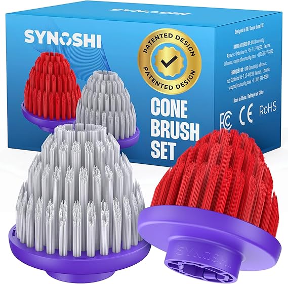 Synoshi PRO Cone Brush Heads (2 Units) for Electric Cleaning Brush. Replacement Brush Head for Corners and Hard-To-Reach Places