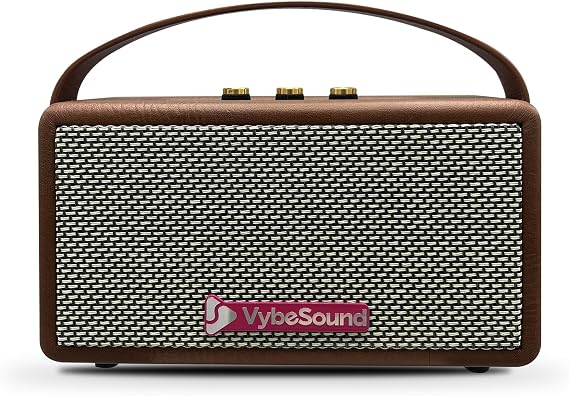 RetroVybe Mini Portable Bluetooth Speaker, Crystal-Clear Sound with Deep Bass, 8-Hour Battery Life, Built-in Microphone, Brown