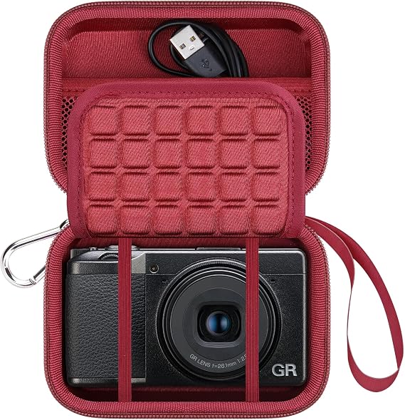 Lacdo Camera Case for RICOH GR IV/RICOH GR III HDF/GR IIIx HDF/GR IIIx/GR III/GR II/GR Digital Camera, Hard Protective Camera Storage Trave Bag, Mesh Pocket fits Batteries, USB Cable, Red