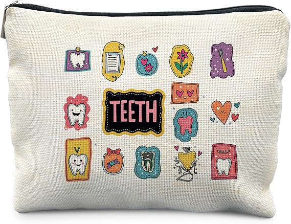 Cute Tooth Dental Makeup Bag for Women, Dental Hygienist Gifts, Best Dentist Gifts Cosmetic Bags, Zipper Makeup Pouch for Purse