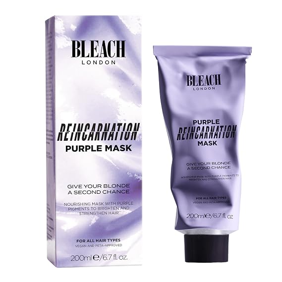 Bleach London Purple Reincarnation Mask, Bond-Restoring Protein Hair Treatment, Removes Yellow Tones, Repairs and Brightens Blonde Hair with Sunflower Seed Extract 6.76 Fl Oz