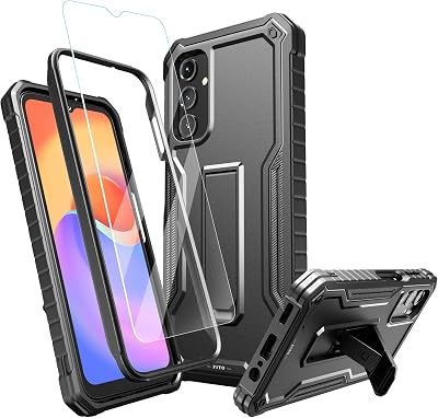 FITO for Samsung Galaxy A14 5G Case, Dual Layer Shockproof Heavy Duty Case for Samsung A14 Phone with a Glass Screen Protector, Built in Kickstand Black