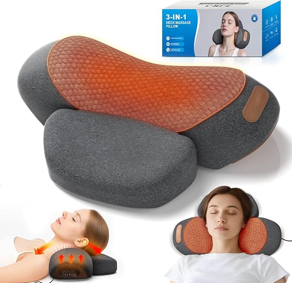 Plug-in Neck Massager Pillow with Heat, Vibration and Cervical Traction, Corded Electric Neck Shoulder Relaxer for Home Office