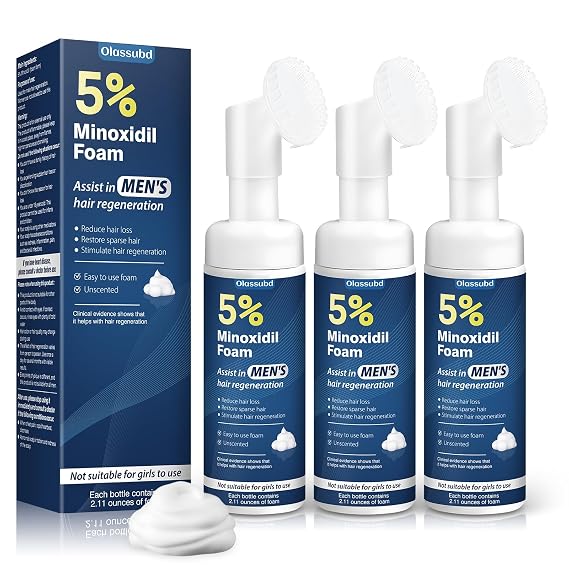 Minoxidil 5% Foam for Men Hair Growth Foam Suitable for Hair Thinning Receding Hairline and Hair Loss to Hair Regrowth Get Thicker Fuller Hair 3 Bottles 2.11 Ounces Each