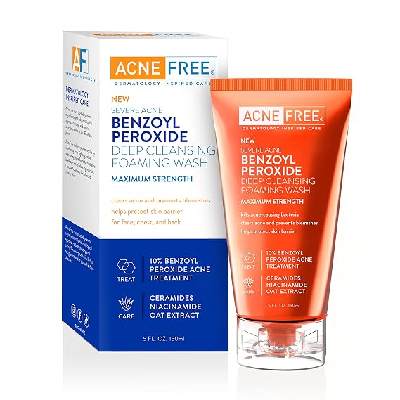 AcneFree Severe Acne 10% Benzoyl Peroxide Foaming Cleansing Wash, 5 Ounce