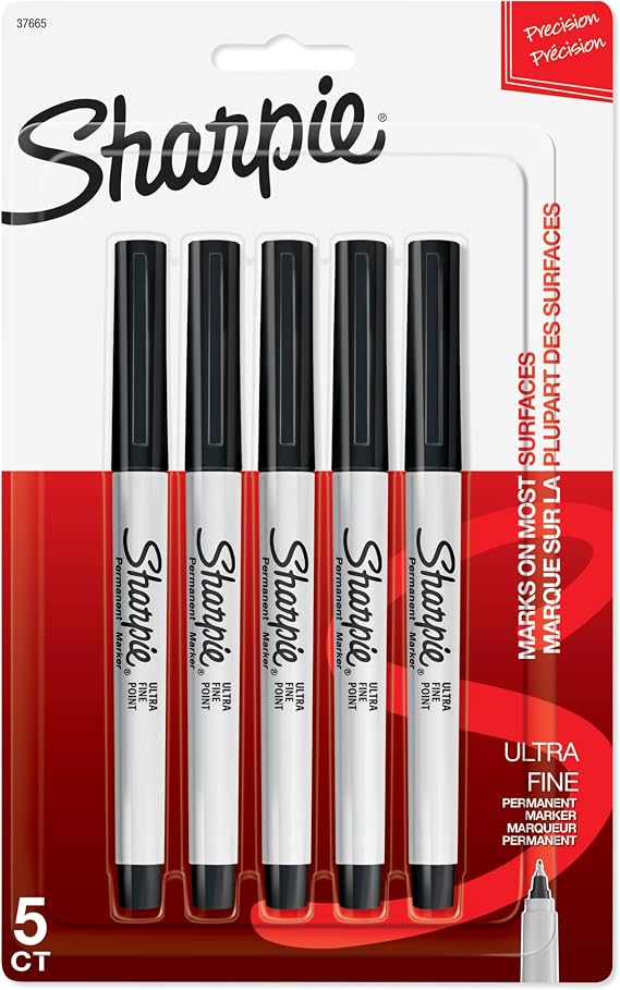 Sharpie Permanent Markers, Ultra Fine Point, Black, 5 Count - Home, School, Office Supplies
