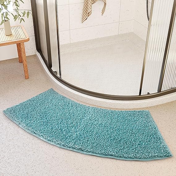 Curved Bathroom Rugs,Microfiber Corner Bath Mat for Circular Shower,Quadrant Curved Bath Mat,Soft Fluffy Shower Mat,Non Slip Bath Tub Floor Carpet for Tub Rv Bathroom Machine Washable