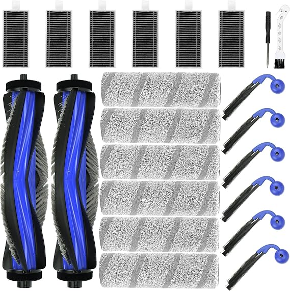 Replacement Parts Accessories Compatible with ECOVACS DEEBOT X11 OmniCyclone Robot Vacuum (2 Roller Brushes + 6 Mopping Cloths + 6 Filters + 6 Side Brushes)(X11 OmniCyclone Kits)