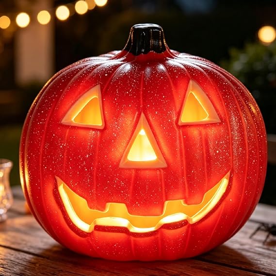 SUNSHNO Halloween Lantern, Jack-O-Lanterns Light Up Pumpkin Figurine Decorations for Haunted House Party