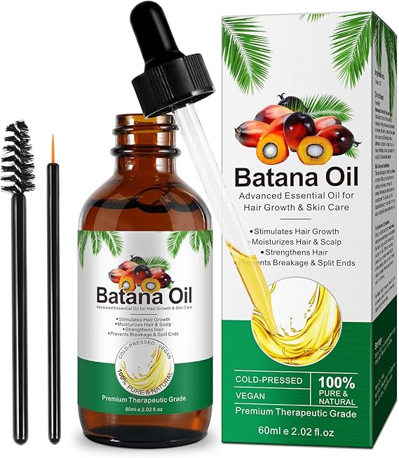 Batana Oil for Hair Growth 60ml, Batana Oil Organic Cold Press, Repairs Damaged Hair, Eliminates Split Ends & Increases Shine, Prevents Hair Loss & Breakage, Nourishes Scalp (1 PACK)