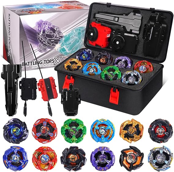X Battling Tops Set, Portable Storage Case,12 Spinning Tops