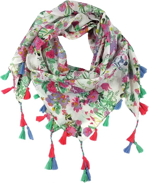 Lina & Lily Multi-Patterns Floral Geometric Paisley Print Square Tassel Scarf