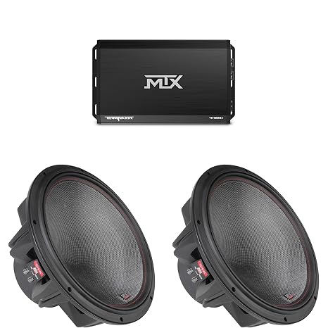 MTX Terminator 1000-Watt RMS 1 Mono Block Class D Amplifier and Two MTX Audio 7515-44 75-Series 15" 750W RMS Dual 4-Ohm Subwoofer
