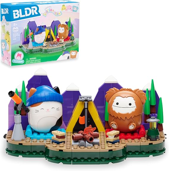 BLDR Squishmallows Benny and Cam's Outdoor Adventure Building Set - Cam the Cat and Benny the Bigfoot Buildable Figures - Squishmallows Fans 8+, 0050