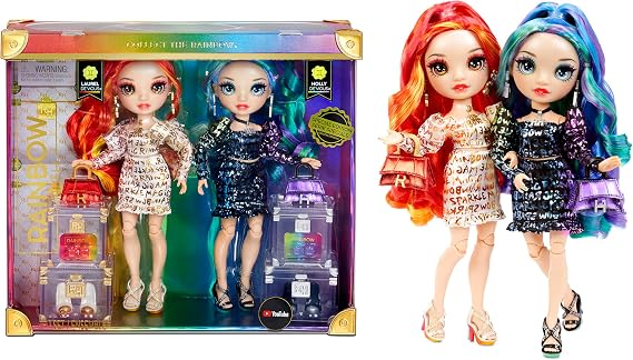Rainbow High Special Edition Twin (2-Pack) Laurel & Holly De'Vious Fashion Dolls, Multicolor Designer Metallic Outfits, Gift for Kids and Collectors, Toys for Kids Ages 6 7 8+ to 12 Years Old