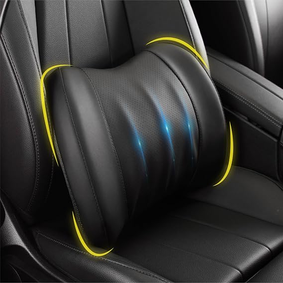 Lofty Aim Lumbar Support Pillow for Car, Car Seat Back Support for Driving | Memory Foam Car Lumbar Support for Driving Seat, Car Back Cushion, Adjustable Straps, Lower Back Pillow, PU Leather, Black