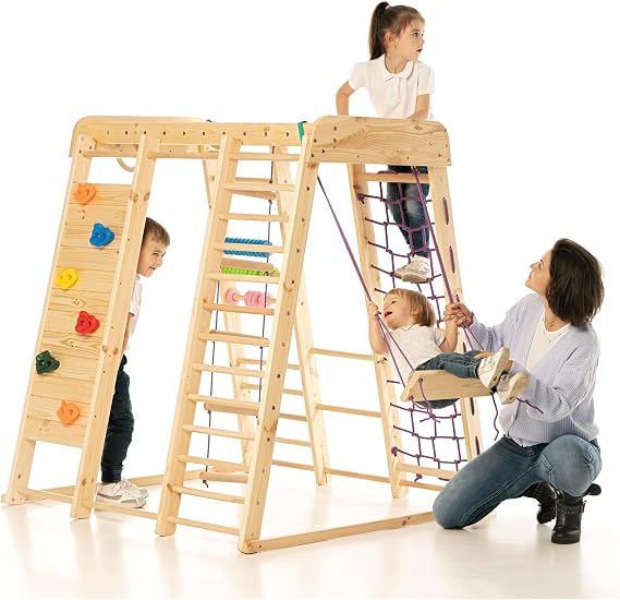 WEDANTA Wooden Swedish Ladder Wall Set Kids Stall Bars for Exercise Kids Swedish Gymnastic Wall Gym Wood Stall Bar Gymnastics Playground Best Gym for All Family