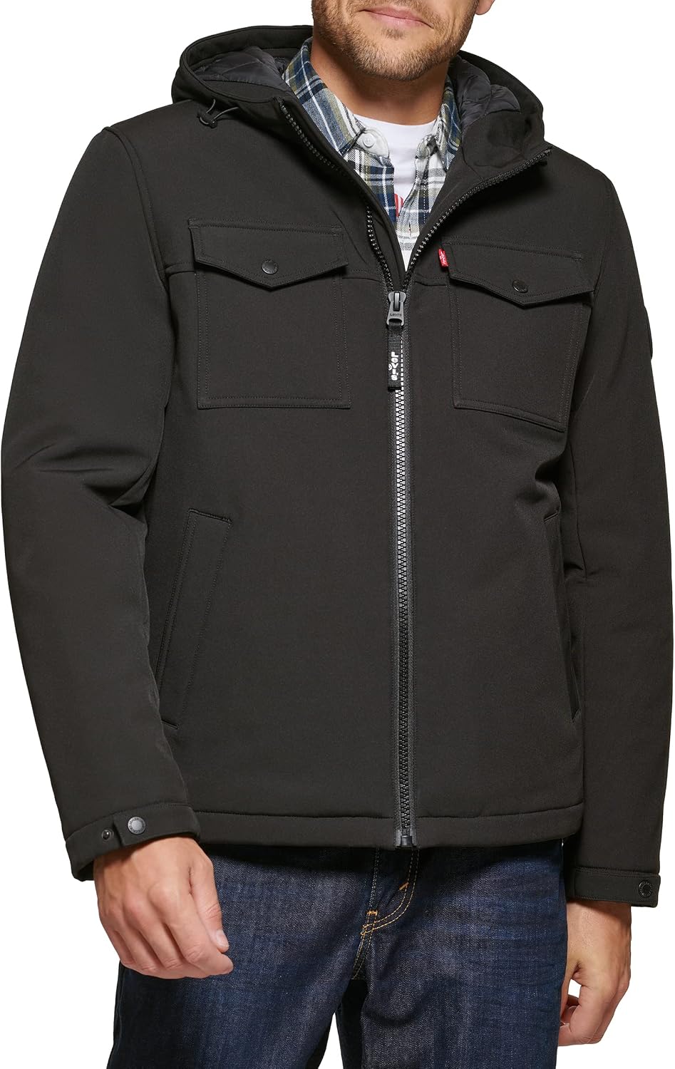 Levi's Men's Soft Shell Two Pocket Sherpa Lined Hooded Trucker Jacket Insulated Jacket