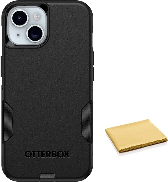 OtterBox Commuter Series Case for iPhone 15, iPhone 14, and iPhone 13 with Cleaning Cloth - Non Retail Packaging - Black