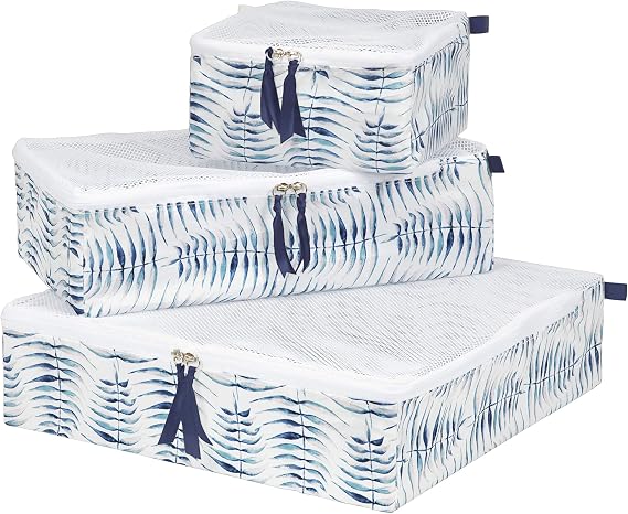 Ricardo Beverly Hills Indio Packing Cubes, Ultra-Lightweight with See-Through Mesh Lid, Pull-Tabs for Easy Zipping Access, Exclusive Stylish Botanical-Print Lining, Fern, 3-Piece Set