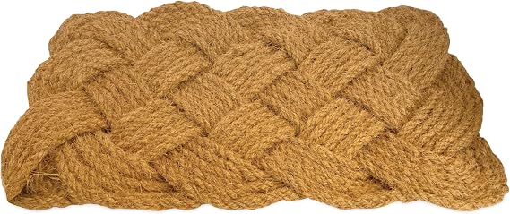 AuraHome Lovers Knot Natural Coir Hand Woven Coir Rope Knotted Design Non Slip Door Entry Mat Cleaning Muddy Shoes in Porch, Patio All Natural 45cmx 75xm x 5cm Fits Standard Door Width
