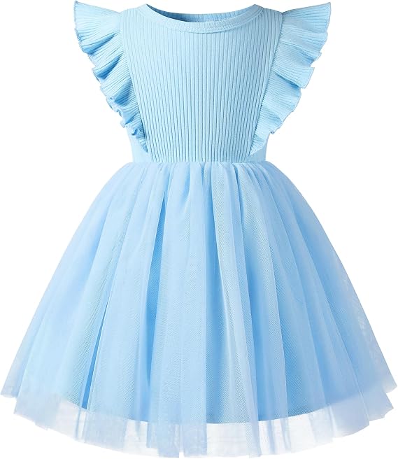 Toddler Girls Tutu Ruffle Dresses Solid Tulle Summer Kids Sundress, 1-6 Y