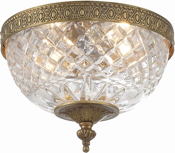 Crystorama Radley 2 Light Olde Brass Faceted Cut Glass Bowl Flush Mount