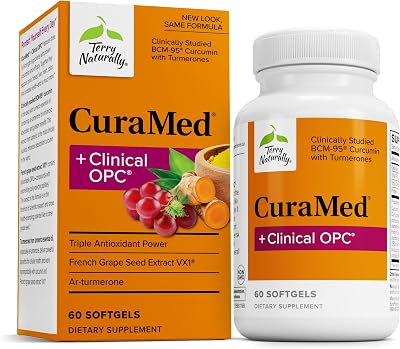 Terry Naturally CuraMed  Clinical OPC - Curcumin Supplement with French Grape Seed Extract - Brain, Prostate & Liver Health Support - Supplement with Ar-Turmerone - 60 Softgels