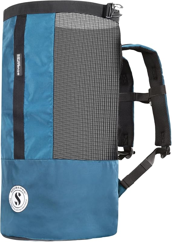 SCUBAPRO Sport 65 Mesh Dive Bag with Roll Top Closure and Side Zipper for Snorkeling and Scuba Diving Gear, Denim Blue Color Fabric