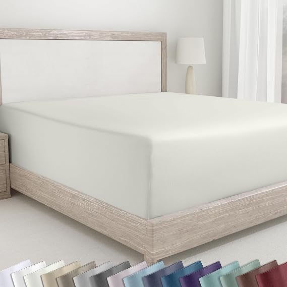 California Design Den Soft 100% Cotton Sateen Full Fitted Sheets, Ivory | 400 Thread Count Backed by Good Housekeeping Seal, 16" Deep Pocket, All-Around Elastic, No-Pop Fit, Durable, OEKO-TEX