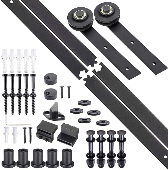 Sliding Barn Door Hardware Kit,6ft Heavy Duty Sliding Door Hanger for Single Barn Door Track,Sliding Door Hardware Fit Door Panel Width Within 35" Matt Black(I Shrap)