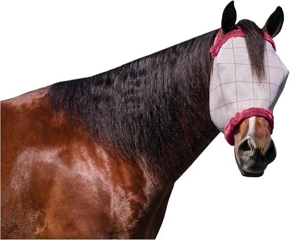 Farnam SuperMask II Horse Fly Mask Without Ears, Avg Size, Color May Vary | Extended Coverage Equine Fly Protection, Protects Eyes from Insects, Debris & UV, Adjustable Throat Latch, Plush Fleece Trim