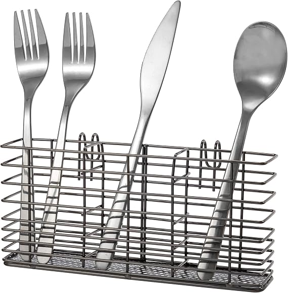 Slideep Cutlery Utensil Silverware Drying Rack, Flatware Storage Solution Basket with Hooks for Kitchen Dish Drainer Dish Drying Rack, Rust Proof Nickel