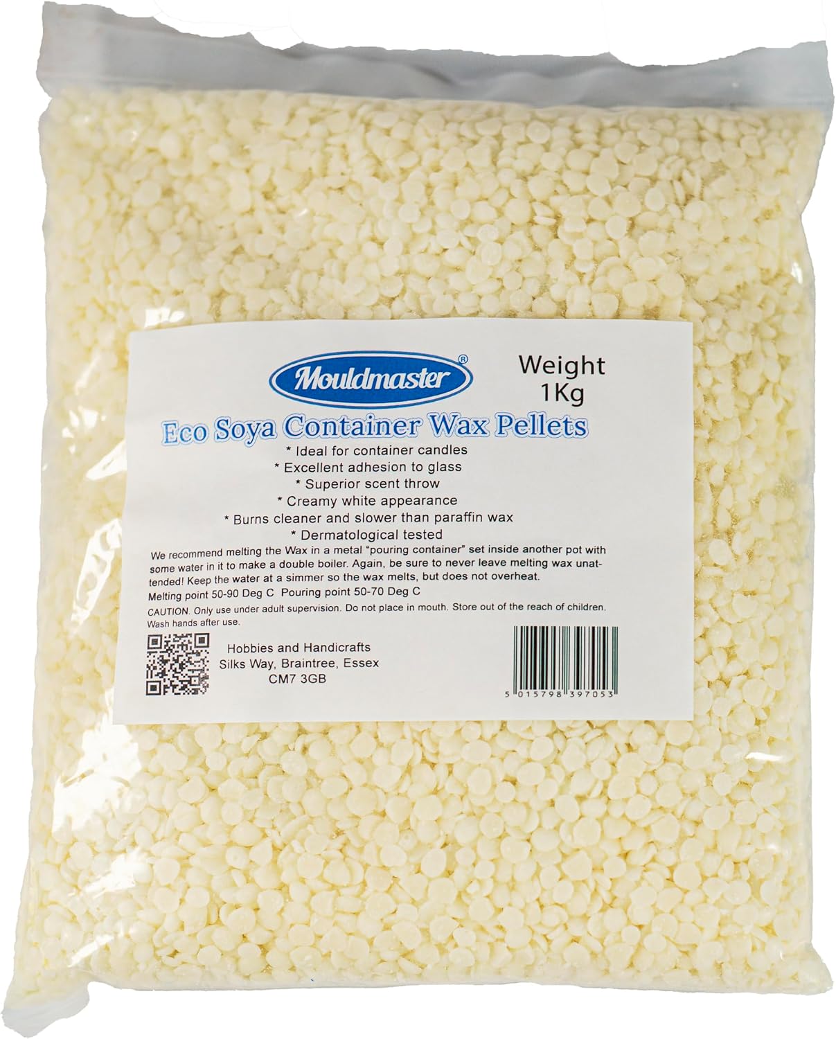 Mouldmaster Candle 1kg, Soy Unscented Container Wax pellets Packing May Vary [Energy Class A]