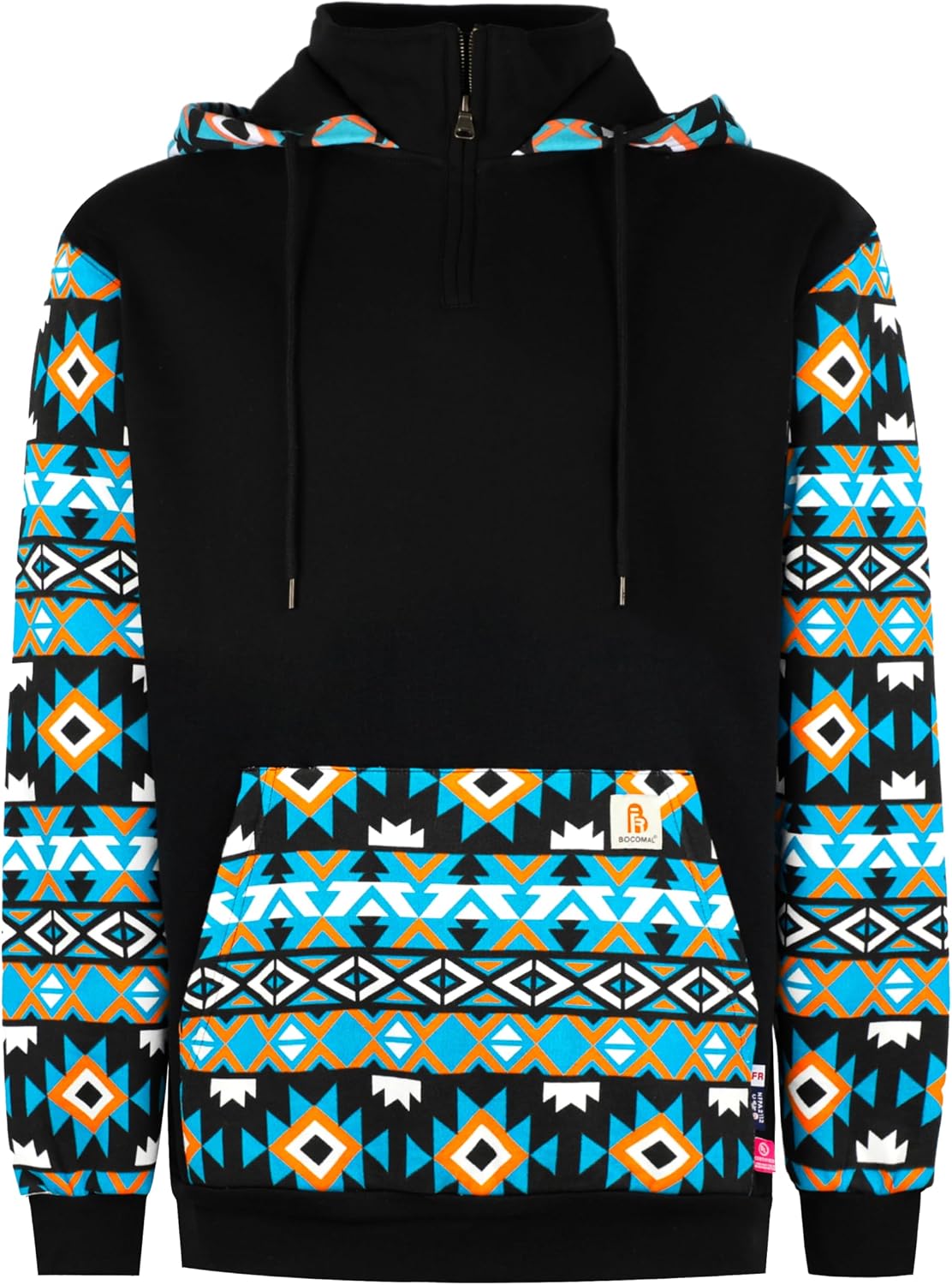 BOCOMAL FR Hoodies Bohemian Printed 14 Zipper Pullover 10.5oz Cotton Fleece Fire Resistant Hooded Sweatshirts