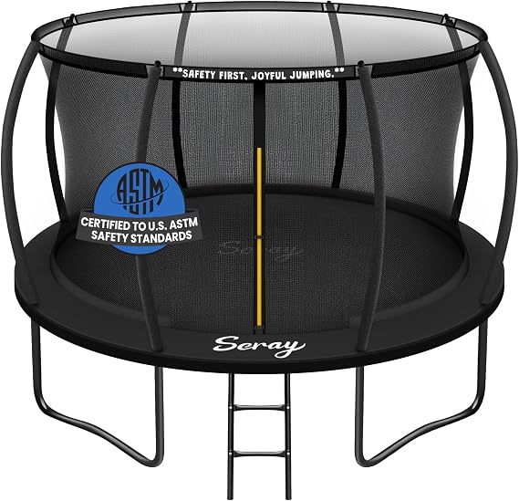 Seray 10-14FT Trampoline for Kids and Adults Heavy-Duty Outdoor Backyard Trampoline with Safety Enclosure Net, Rust-Resistant Galvanized Steel Frame, ASTM F381 Certified, 330-450 lb Capacity