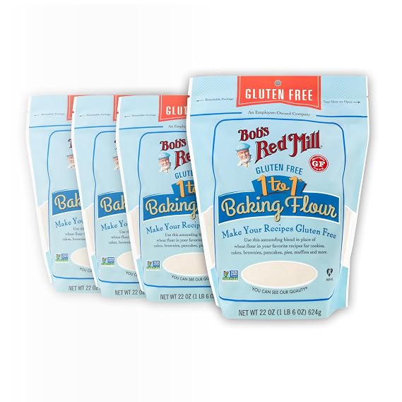 Bobs Red Mill Gluten Free 1 to 1 Baking Flour, 22oz Pack of 4 - Gluten Free, Non GMO, Vegan, Kosher