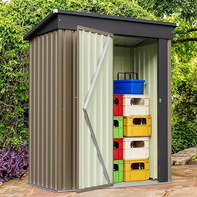 Furniwell 5x3 FT Outdoor Storage Shed, Metal Garden Sheds Outdoor Storage House with Single Lockable Door for Backyard Patio Lawn, Brown