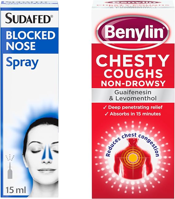 Sudafed Blocked Nose Spray (1 x 15ml) & Benylin Chesty Coughs Non-Drowsy Syrup (1 x 150ml) Bundle
