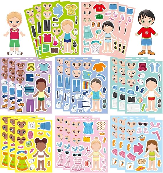 24 Sheets Make a Face & Dress Up Stickers for Kids - Create Silly Faces & Costumes | Face Stickers Kit, Dress Up Games, Art Craft | Party Favors, Rewards for Girls & Boys