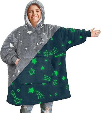 PAVILIA Wearable Blanket Sweatshirt Kids Boy Girl, Warm Cozy Giant Hoodie, Fleece Sherpa Oversized Hood Sleeves, Big Pocket