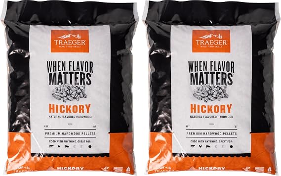 Traeger Grills Hickory 100% All-Natural Wood Pellets for Smokers and Pellet Grills, BBQ, Bake, Roast, 18 lb. Bag (Pack of 2)