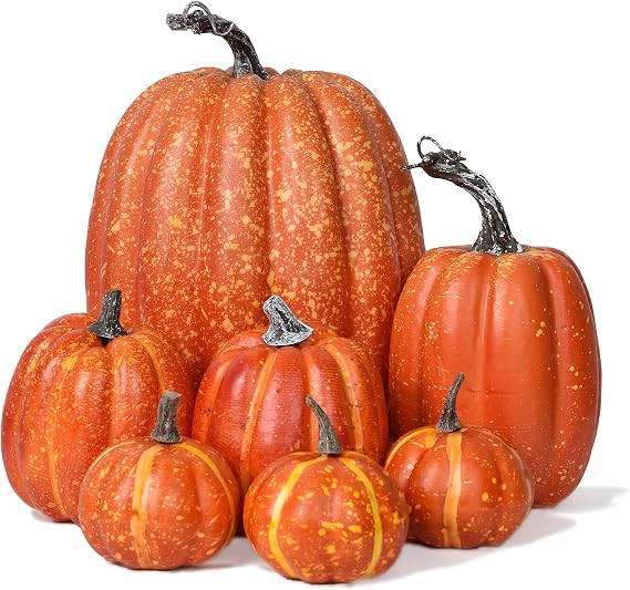 DearHouse 7Pcs Thanksgiving Artificial Pumpkin Home Decoration Sets, Artificial Vegetables Pumpkin for Fall Halloween Home Decor