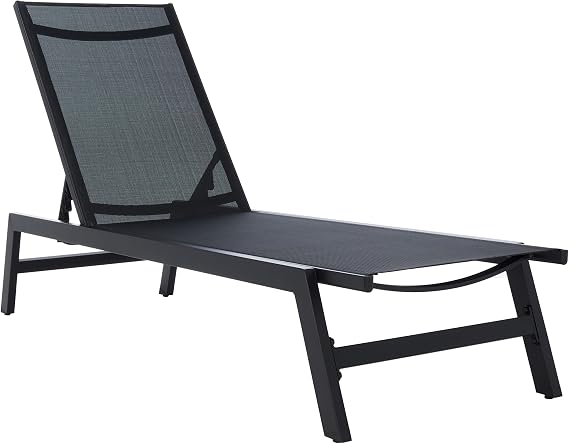SAFAVIEH Outdoor Collection Fionne Black/Black Texline Adjustable Chaise Lounge Chair (PAT9038C)